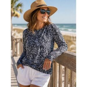 32 Degrees Womens UPF 50+ Rash Guard Shirt Size M Black White Long Sleeve Swim